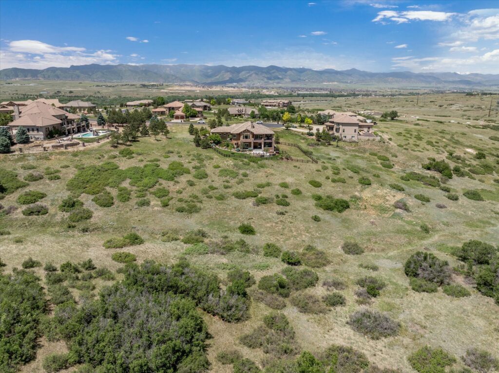 Aerial View of 8896 Aspen Leaf Court, Littleton, CO 80215 in Cherokee Ridge Estate Panoramic View of the Front Range